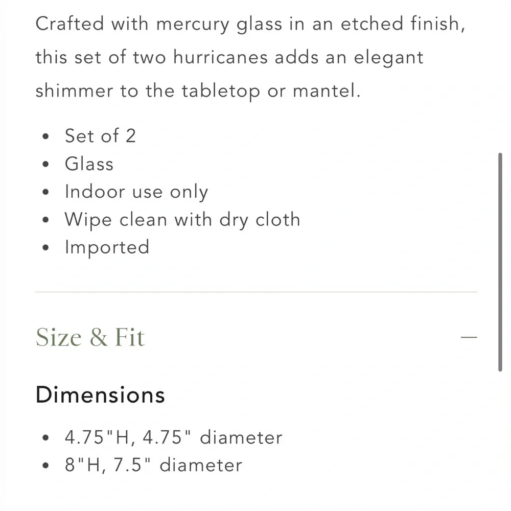 Set Mercury Glass Diamond Etched Set 2 hurricane candle holders
